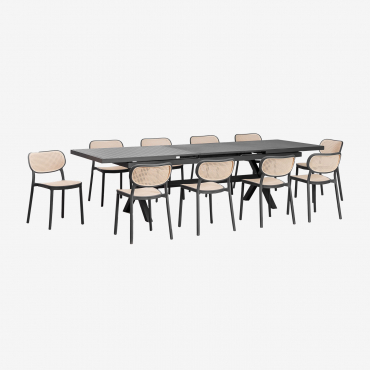 Zestaw Stołu Prostokątnego 240-300x100 Cm Rozkładanego Z Aluminium Karena Oraz 10 Sztaplowanych Krzeseł Ogrodowych Z - Sklum