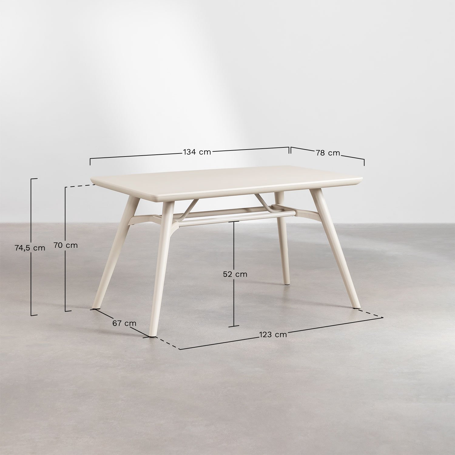 Zestaw prostokątnych stołów Scand (134x78 cm) i 4 krzeseł ogrodowych Maeba      , rozmiary