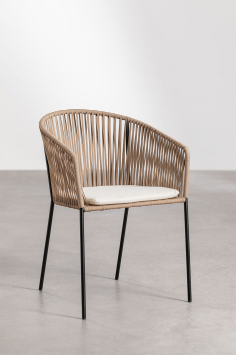 Zestaw 2 krzeseł jadalnianych z podłokietnikami z żelaza i plecionego sznurka Jocelyn - Miel - Czarna