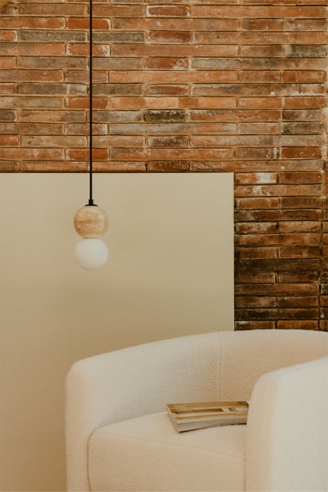 Lampa sufitowa wisząca Ø10 cm z trawertynu z kulą szklaną Davise