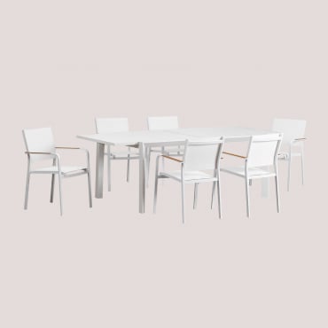 Zestaw Rozkładanego Stołu Prostokątnego Starmi O Wymiarach 180x240-100 Cm I 6 Składanych Aluminiowych Krzeseł Ogrodowych Archer. Gardenia Biel - Sklum