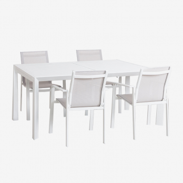 Zestaw Rozkładanego Stołu Prostokątnego Starmi O Wymiarach 180-240x100 Cm, Wykonanego Z Aluminium, Oraz 4 Krzesła Ogrodowe Eika. Gardenia Biel - Sklum