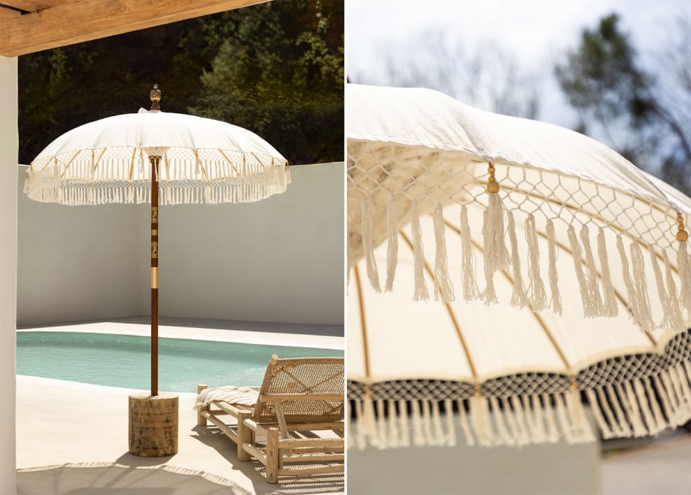 Parasol Ø186 cm z tkaniny Orongo i drewna