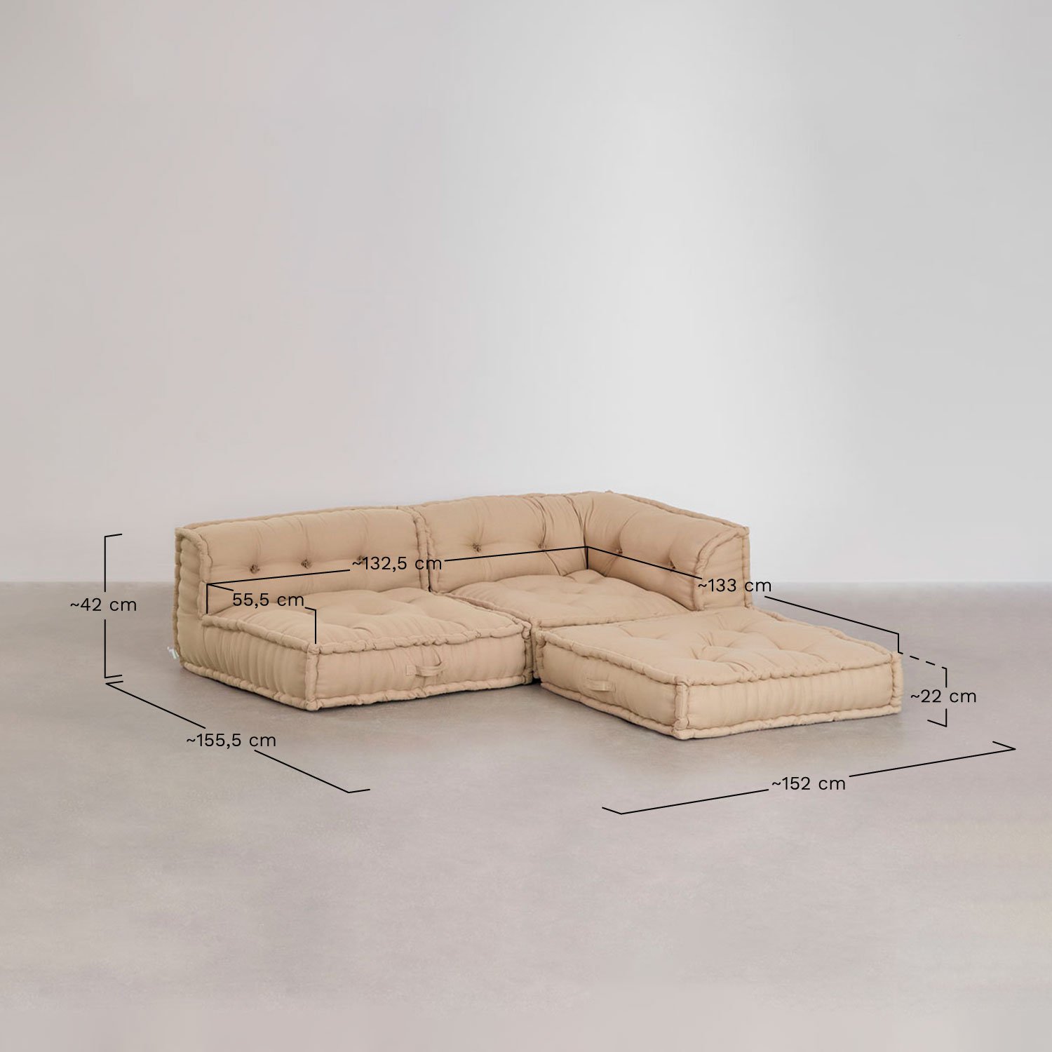 3-częściowa modułowa sofa narożna z bawełny Dhel, rozmiary