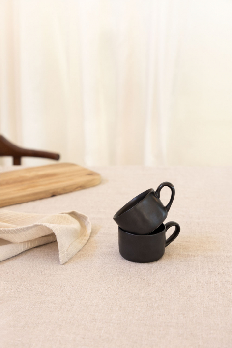 Zestaw 2 filiżanek do kawy 10 cl z talerzykiem z gresu Belvere - Czarna