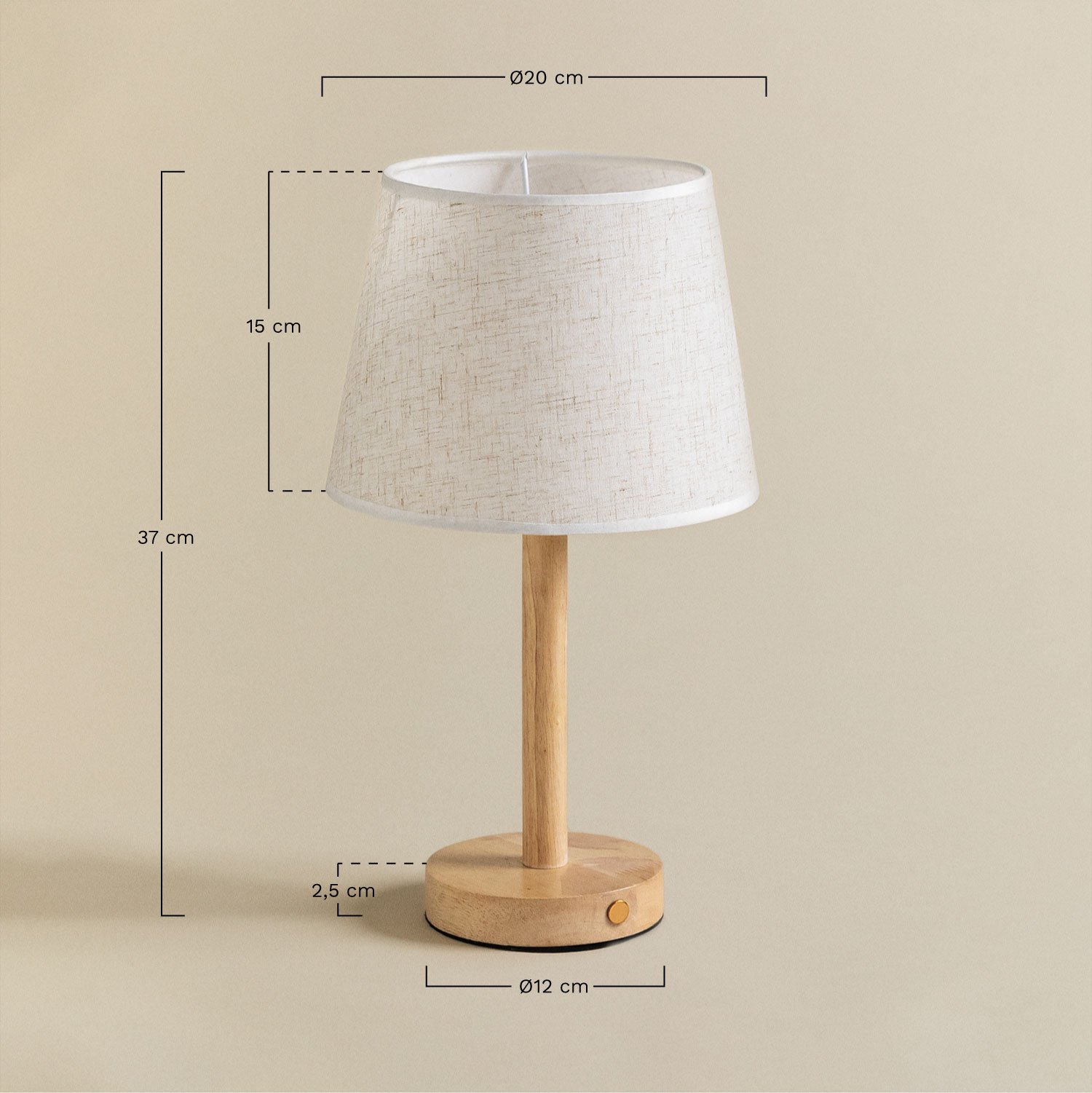 Bezprzewodowa lampa stołowa z drewna Fernati, rozmiary