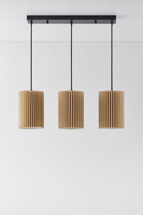 Lampa sufitowa wisząca z lnu i metalu z 3 punktami świetlnymi Quintelia