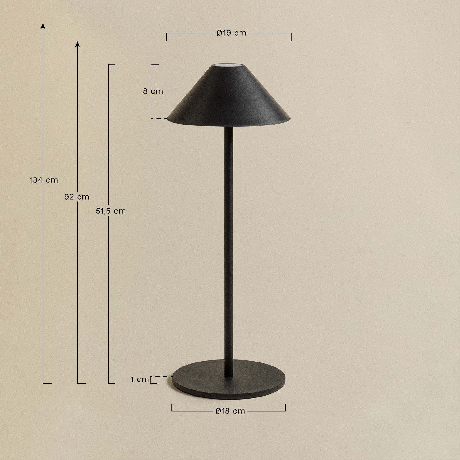 Bezprzewodowa lampa stojąca LED do użytku zewnętrznego Asiev, rozmiary