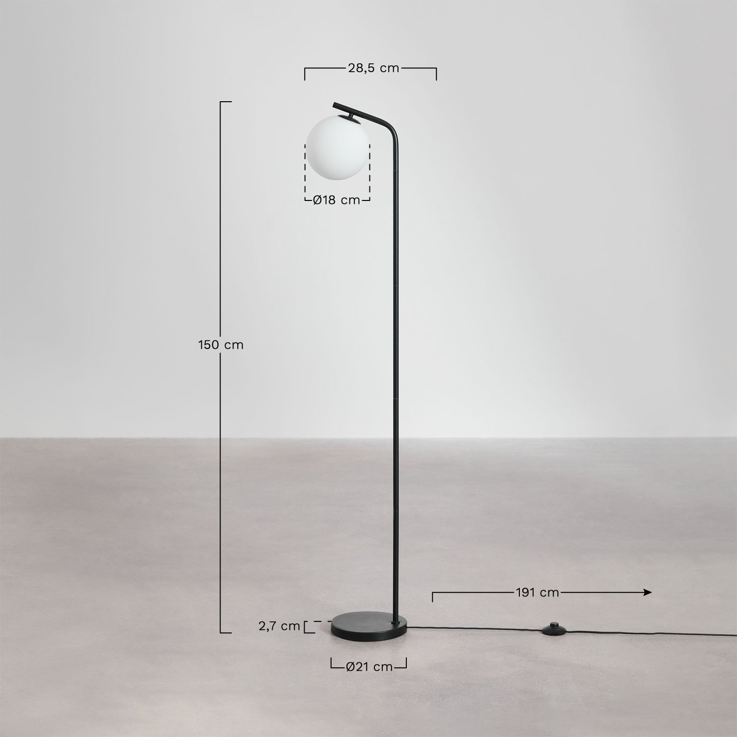 Lampa podłogowa Alligier z metalu i szkła, rozmiary