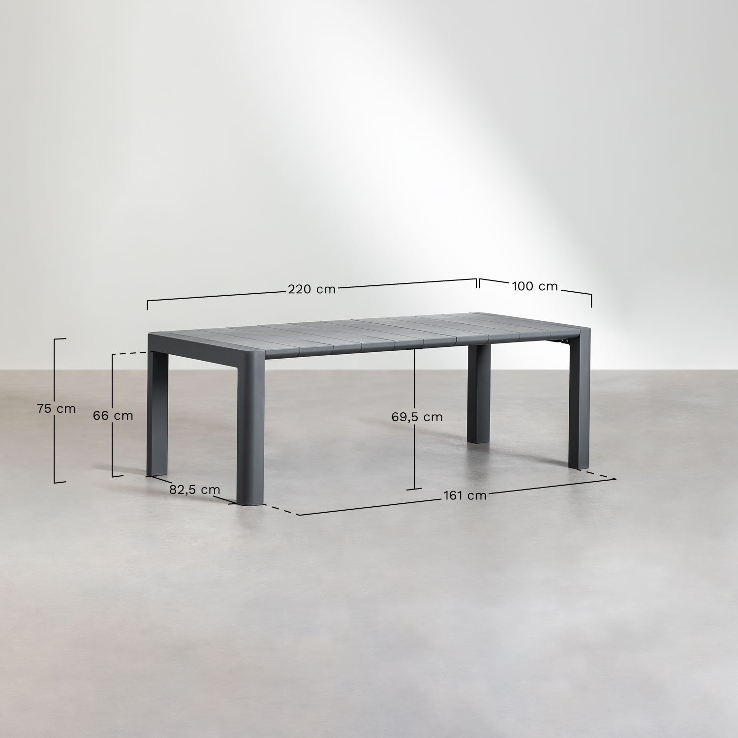 Zestaw stołu prostokątnego Arnadine (220x100 cm) i 8 krzeseł do jadalni Maeba, rozmiary