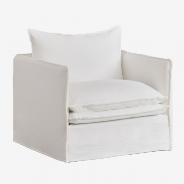 Fotel Grace Z Lnu I Bawełny Tkaniny Distressed White - Sklum