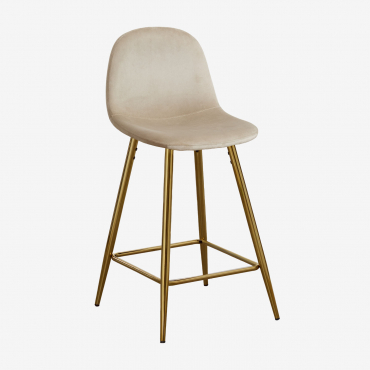 Wysoki Taboret Glamm Welurowy Pszenica Brązowa & ↑65 Cm & Złoto - Sklum