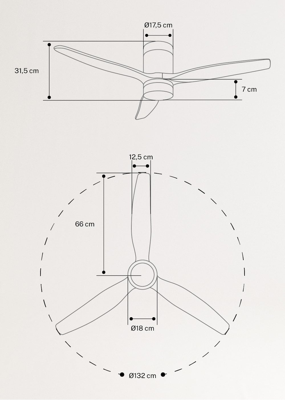 CREATE - WIND CALM - Ventilador de techo 40W silencioso Ø132 cm 100% madera, rozmiary