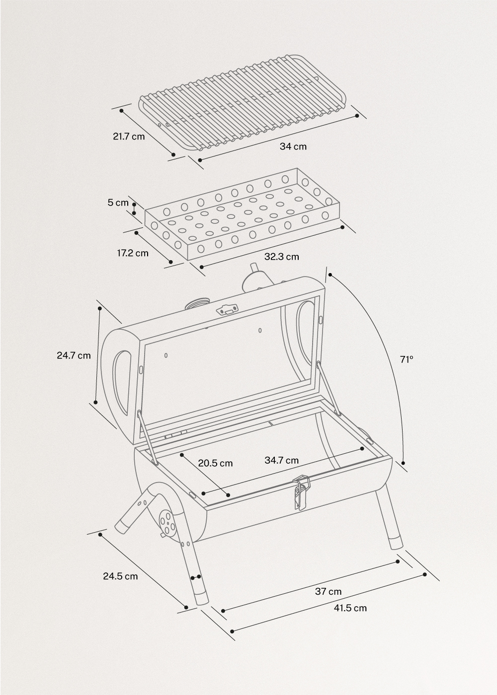 CREATE - BBQ SMOKEY COMPACT - Kompaktowy i przenośny grill z wędzarnią na węgiel drzewny, rozmiary