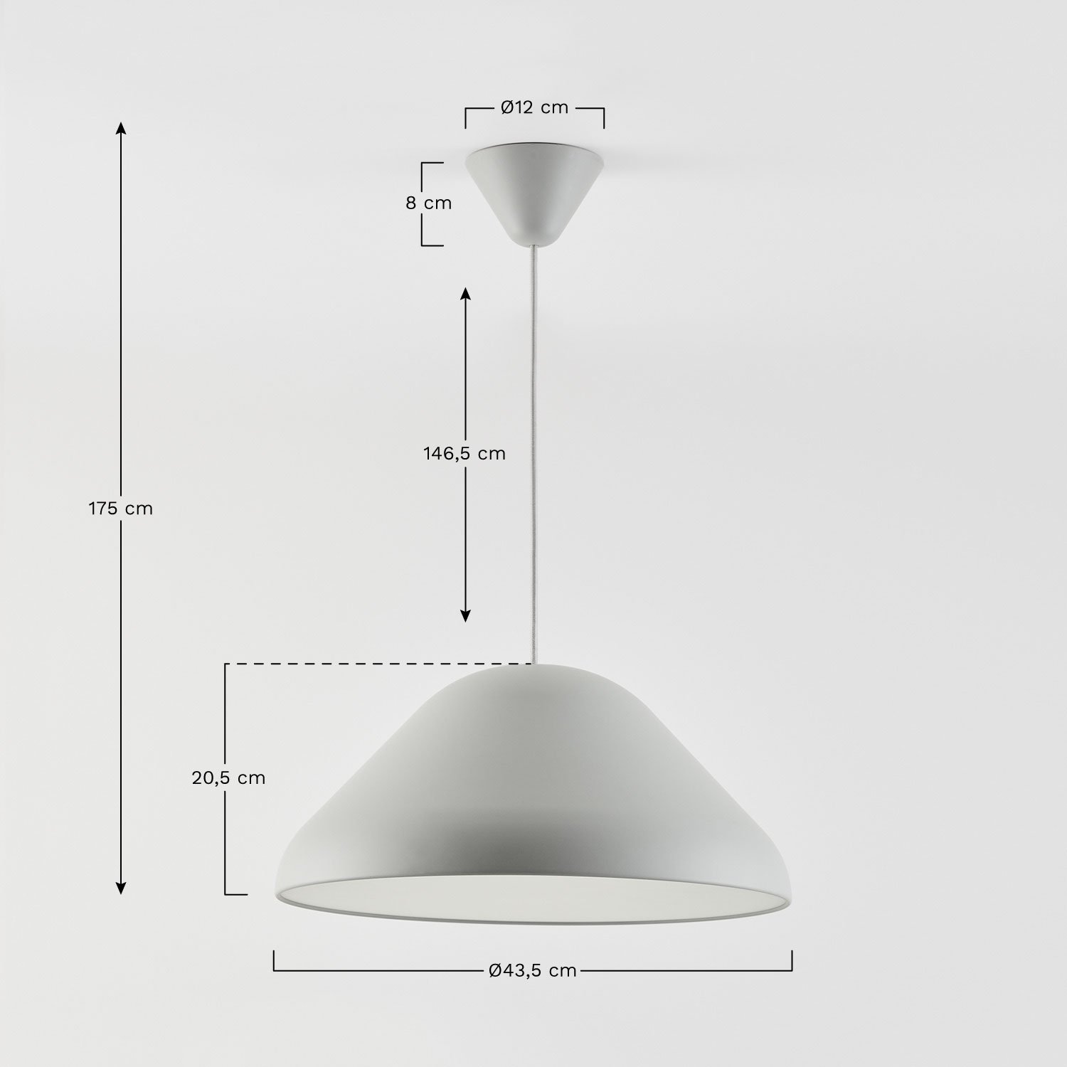 Żelazna lampa sufitowa Jubina, rozmiary