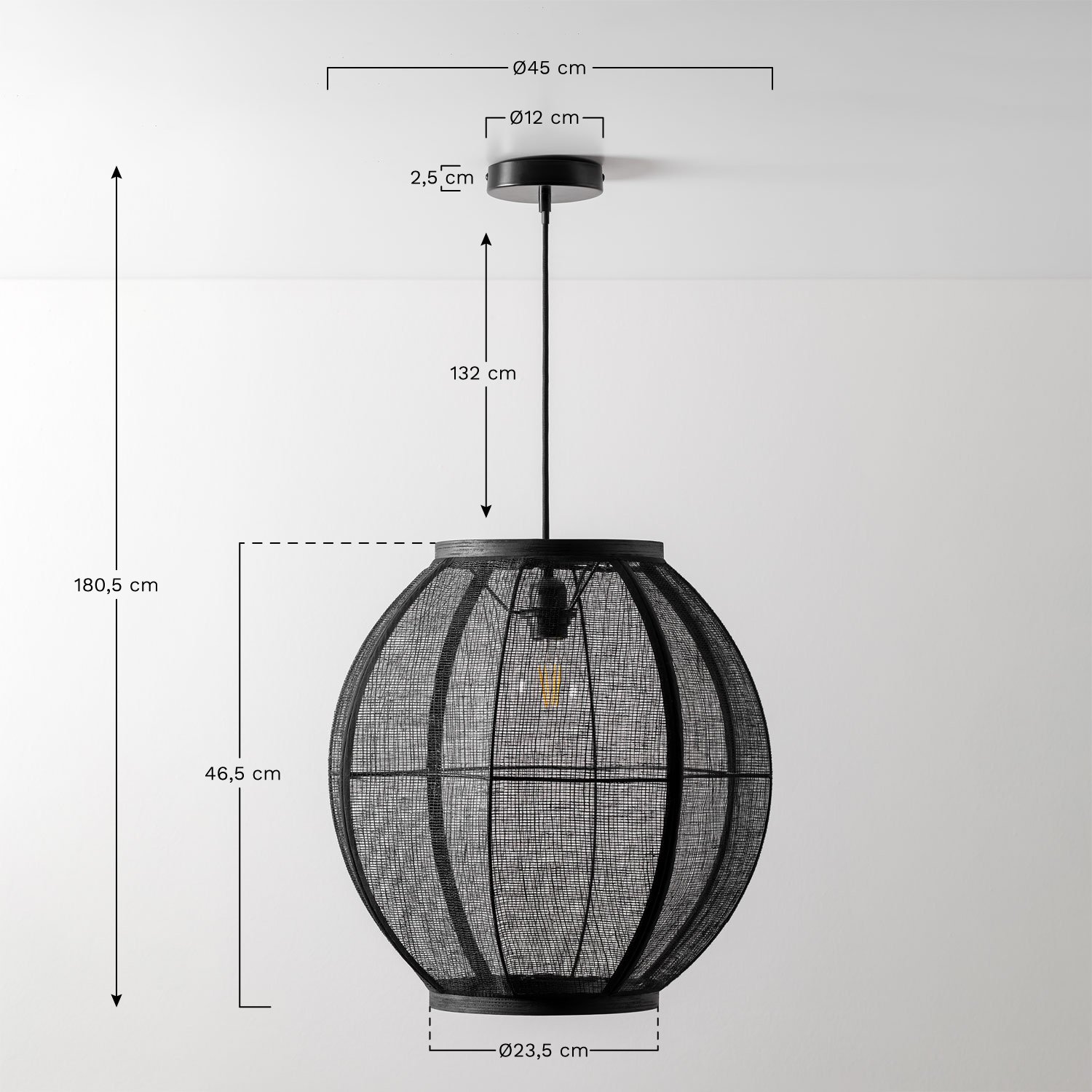 Lniana lampa sufitowa Ziyec, rozmiary