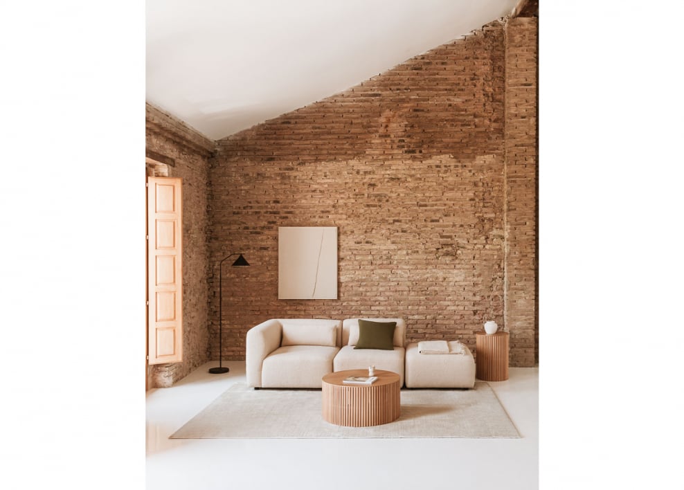 Dwuczęściowa narożnikowa sofa modułowa z pufą Fogler