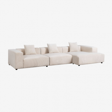 Modułowa Sofa Z Szezlongiem Prawym, 3-częściowa (↔︎375 Cm) Z Wysokim Podłokietnikiem Bruna Sztruksu Beżowy Len - Sklum