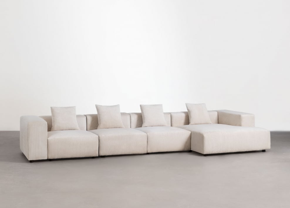 Modułowa sofa z szezlongiem prawym, 4-częściowa ↔︎420 cm z wysokim podłokietnikiem Bruna - Sztruksu beżowy len