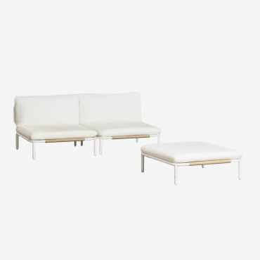 Dwuczęściowa Modułowa Sofa Ogrodowa I Pufa Roubly Beige Migdałowa - Sklum