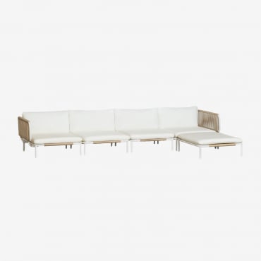 4-częściowa Modułowa Sofa Ogrodowa Z 2 Narożnikami I Pufą Roubly Beige Migdałowa - Sklum