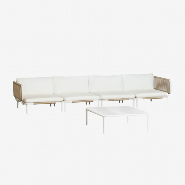 4-częściowa Modułowa Sofa Ogrodowa Z 2 Narożnikami I Stolikiem Kawowym Roubly Beige Migdałowa - Sklum
