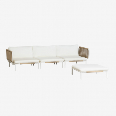 3-częściowa Modułowa Sofa Ogrodowa Z 2 Narożnikami I Pufą Roubly Beige Migdałowa - Sklum