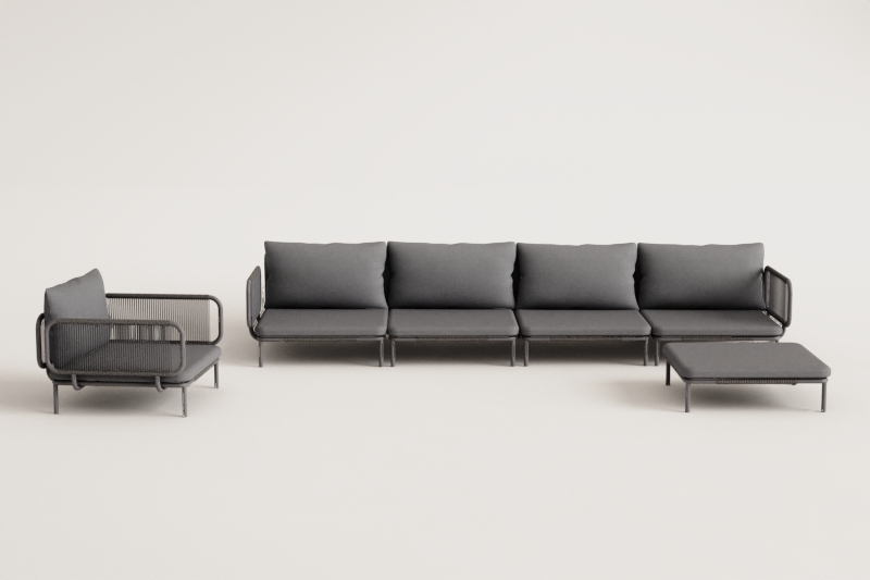 4-częściowa modułowa sofa ogrodowa z 2 narożnikami, pufą i fotelem Roubly 