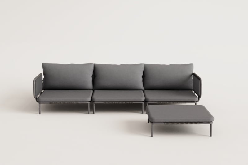 3-częściowa modułowa sofa ogrodowa z 2 narożnikami i pufą Roubly