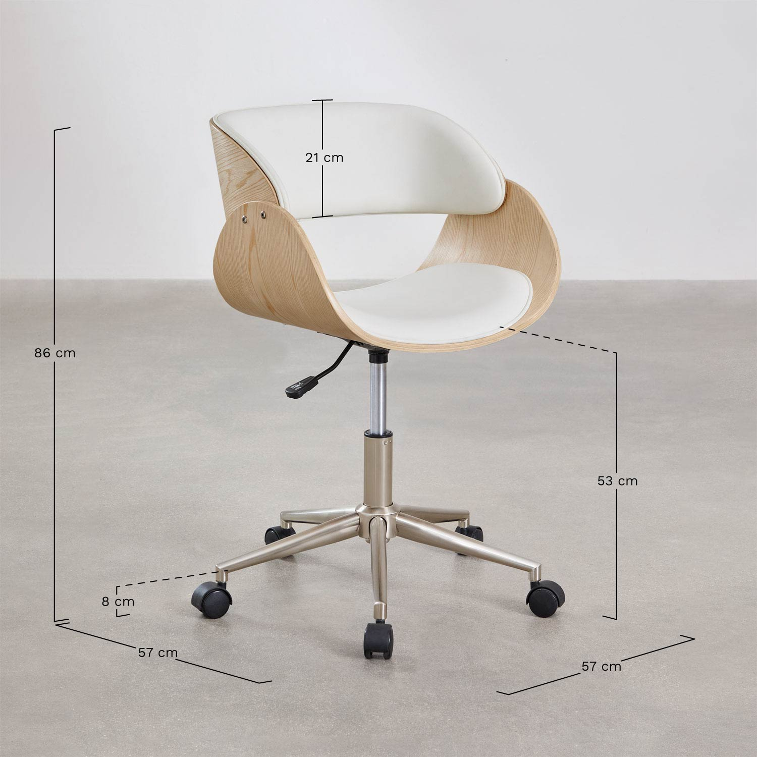Krzesło biurowe na kółkach z drewna i ekoskóry Lorete, rozmiary