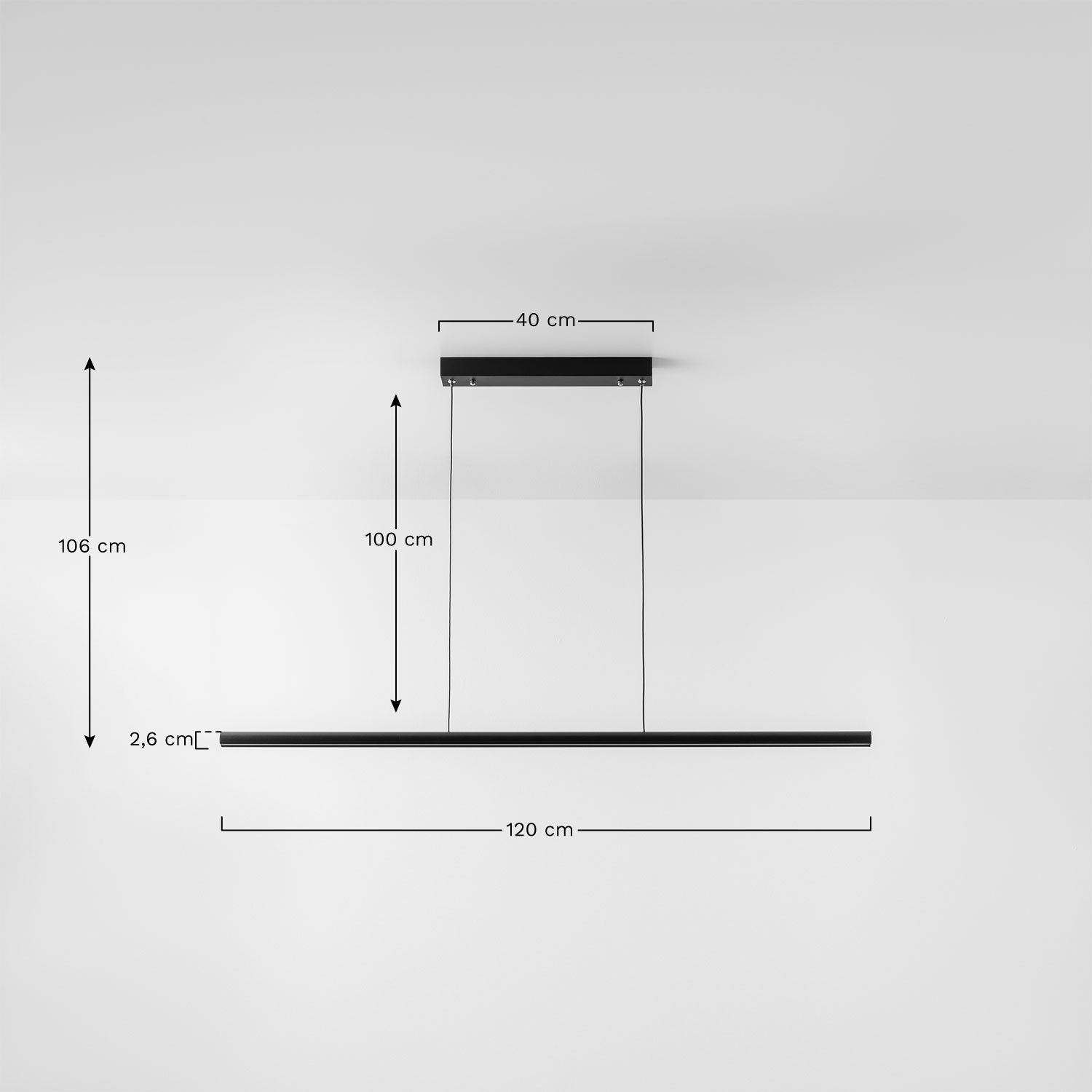 Liniowa aluminiowa lampa sufitowa LED (120 cm) Wilen, rozmiary