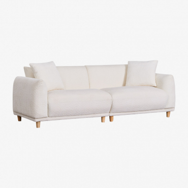 Sofa 3-osobowa Z Tkaniny Eracli Bouclé Bouclé White - Sklum