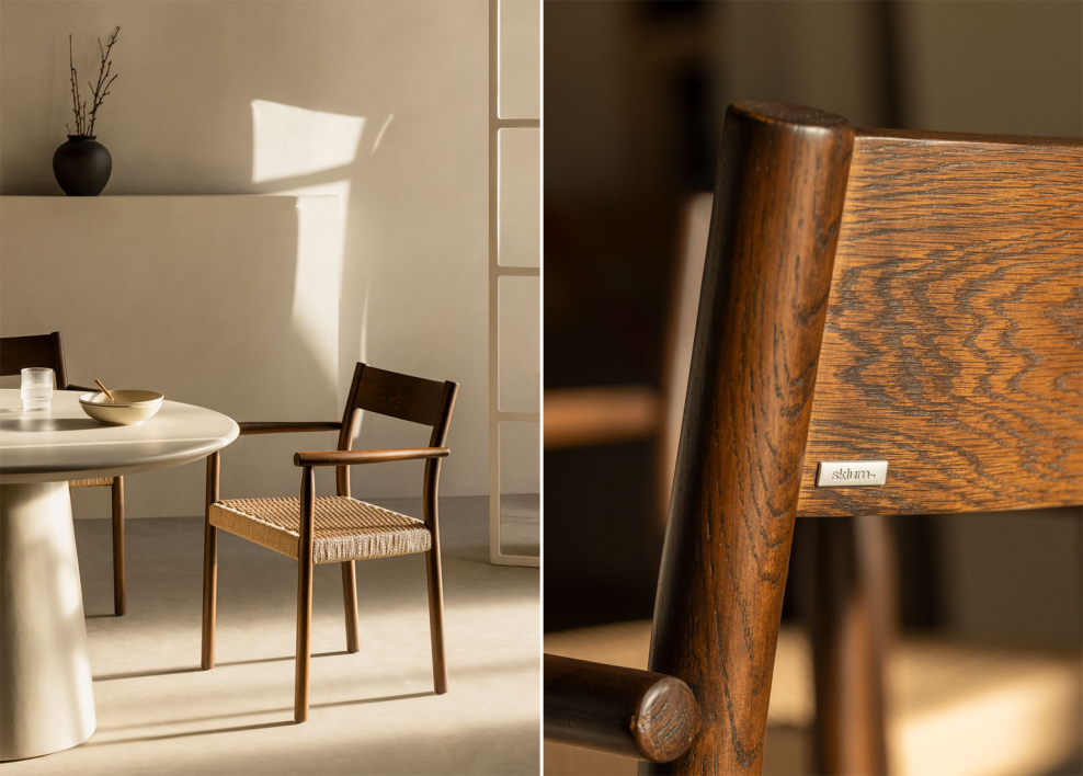 Krzesło do jadalni z drewna dębowego i plecionej liny Mara - Ciemne drewno