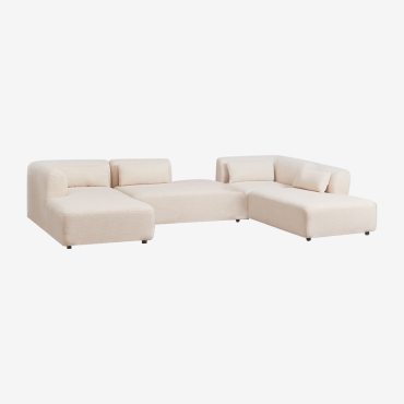 Fogler 4-częściowa Lewa Modułowa Sofa Z Szezlongiem I Podwójnym Szezlongiem Chenille Kremowy Beż - Sklum