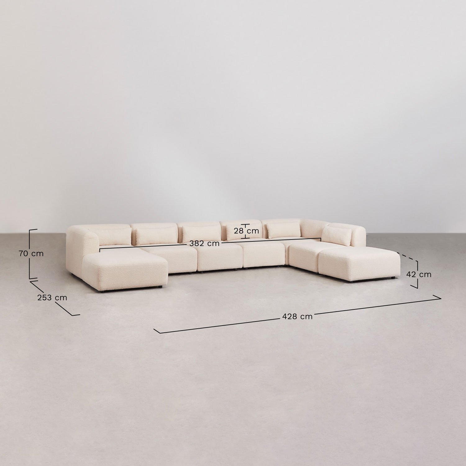 Sofa modułowy z lewym szezlongiem 6-częściowy z pufem Fogler, rozmiary