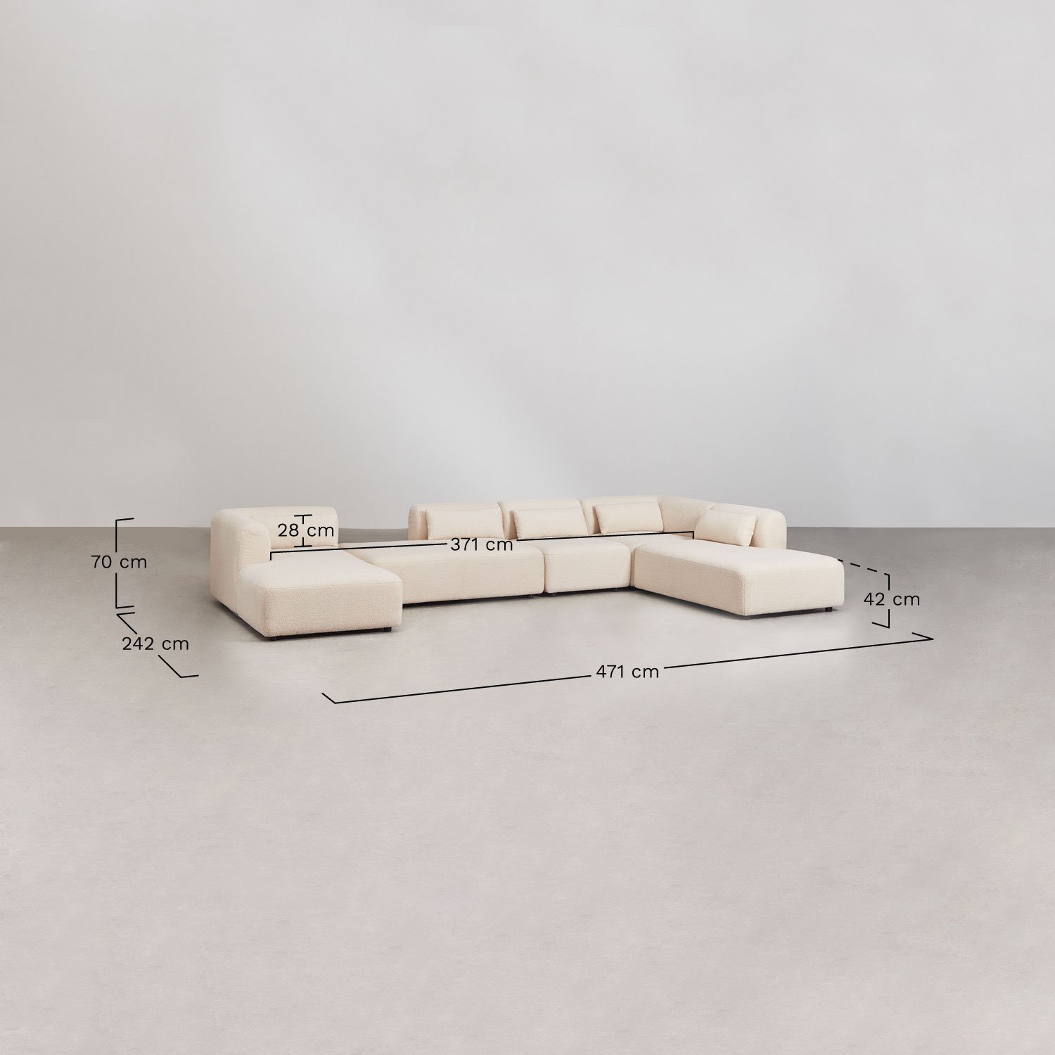 Fogler 5-częściowa lewa modułowa sofa z szezlongiem i podwójnym szezlongiem   , rozmiary