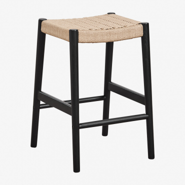 Wysoki Stołek Z Drewna Dębowego I Plecionej Liny (66 Cm) Mara Nizina Czarna - Sklum