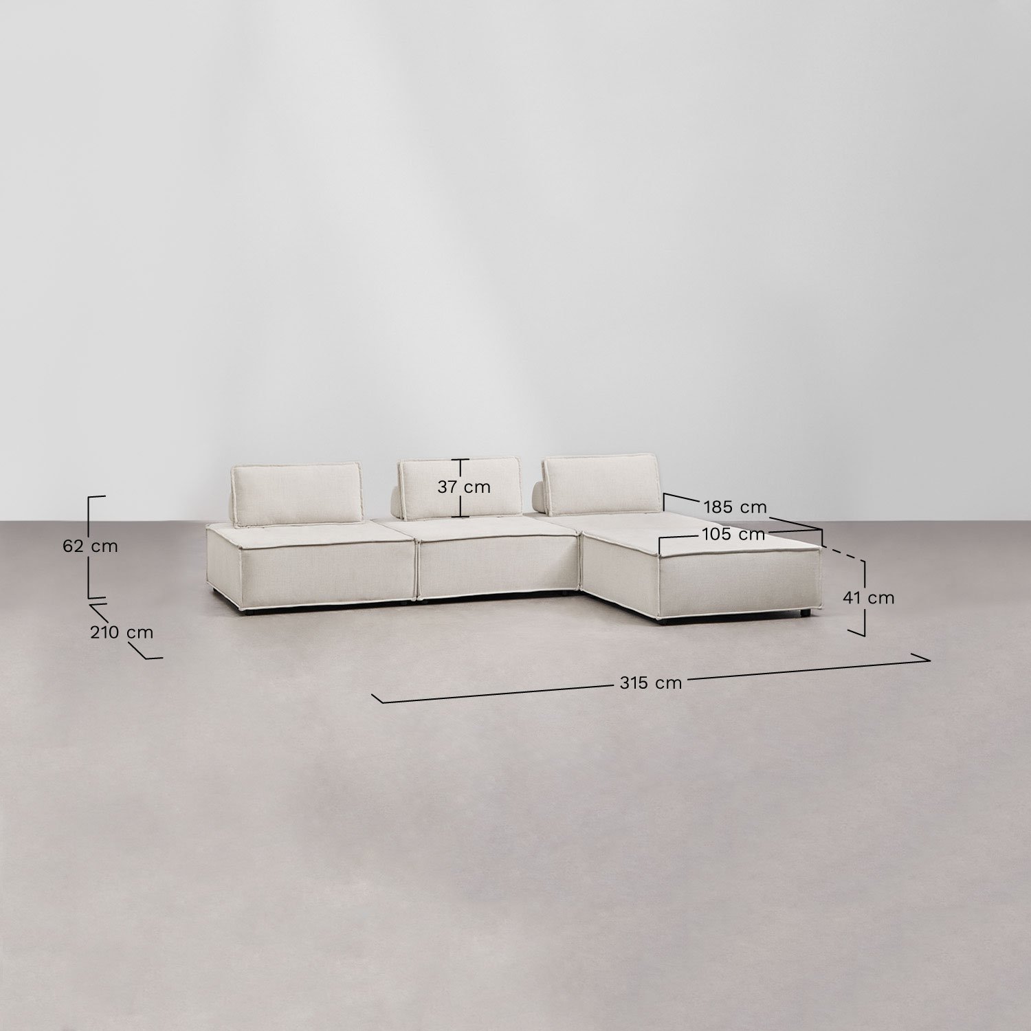 3-częściowa modułowa sofa i pufa w tkaninie Vermont, rozmiary