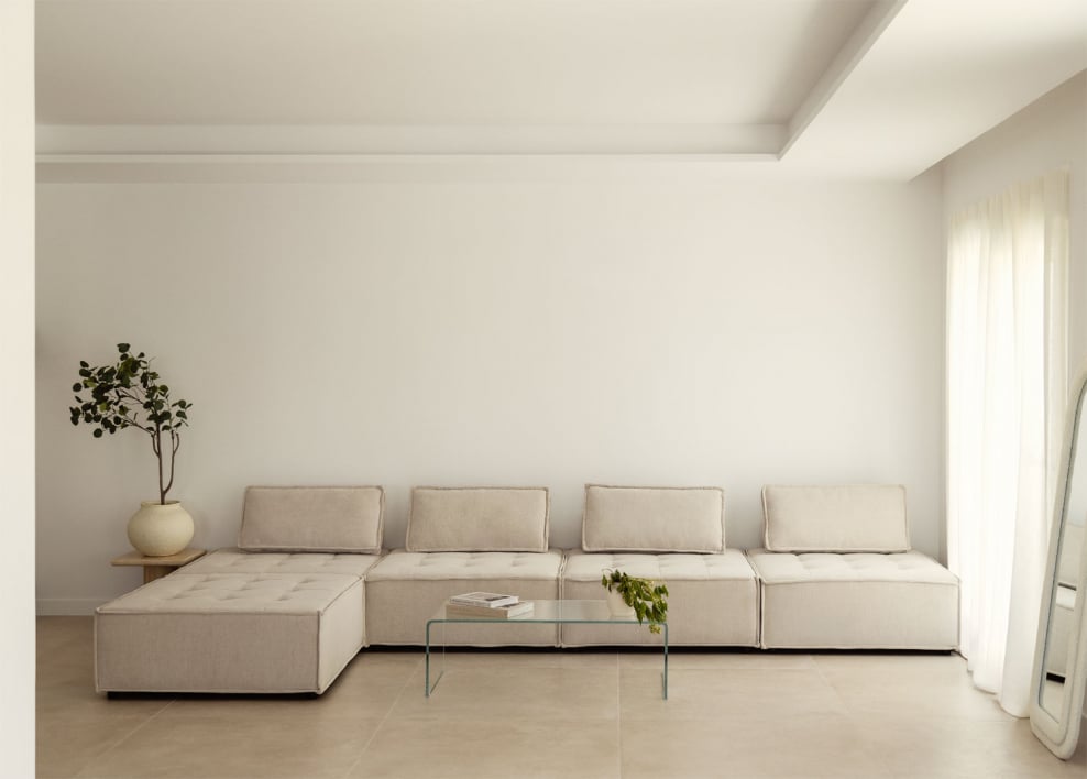 4-częściowa modułowa sofa i pufa w tkaninie Vermont