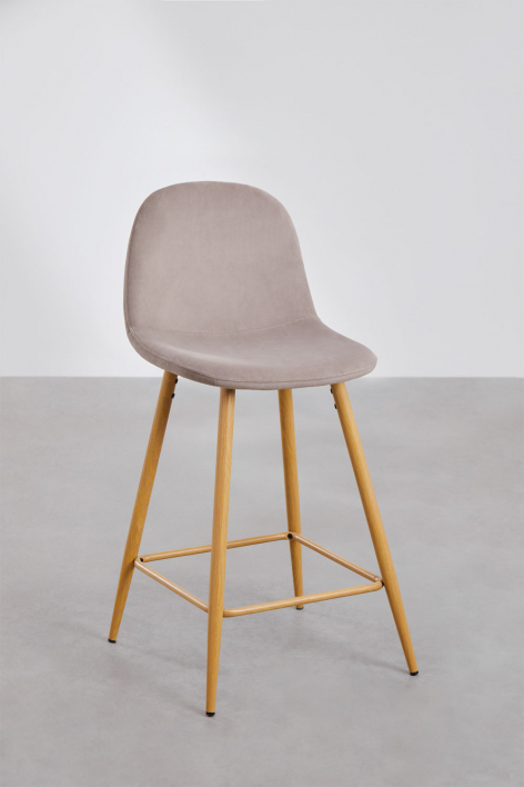 Zestaw 4 taboretów wysokich 65 cm z szarego taupe aksamitu i nogami o naturalnym wykończeniu drewna Glamm - Gris Topo