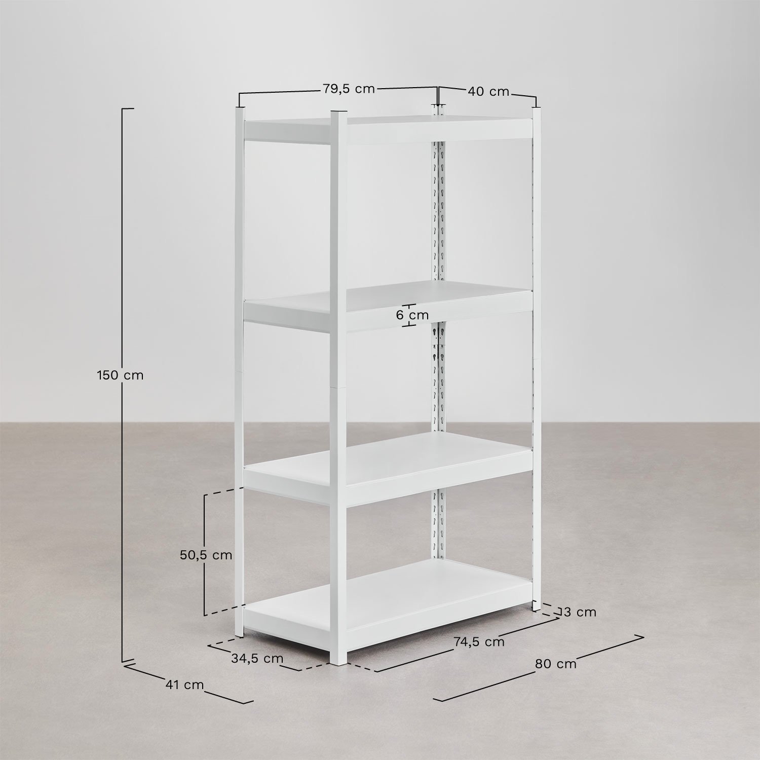 Regał z 4 półkami 150x80 cm ze stali Crenzi, rozmiary