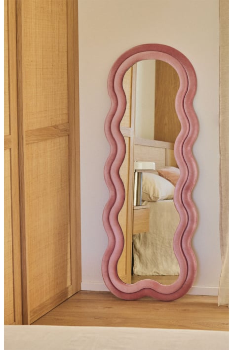 Lustro ścienne nieregularne 60x160 cm tapicerowane Evelyn - Aksamitny Pink