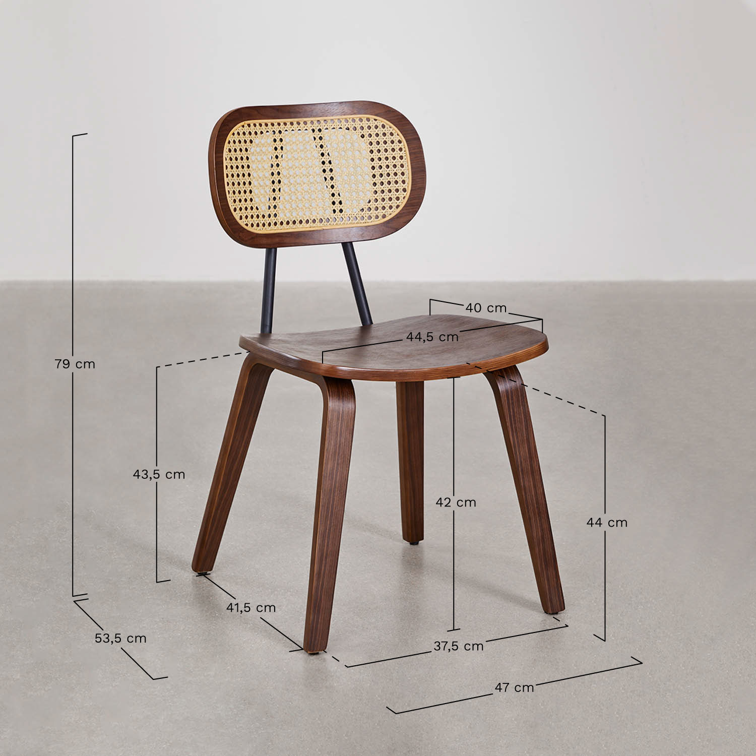 Zestaw 4 krzeseł do jadalni z drewna i rattanu Kaylia, rozmiary
