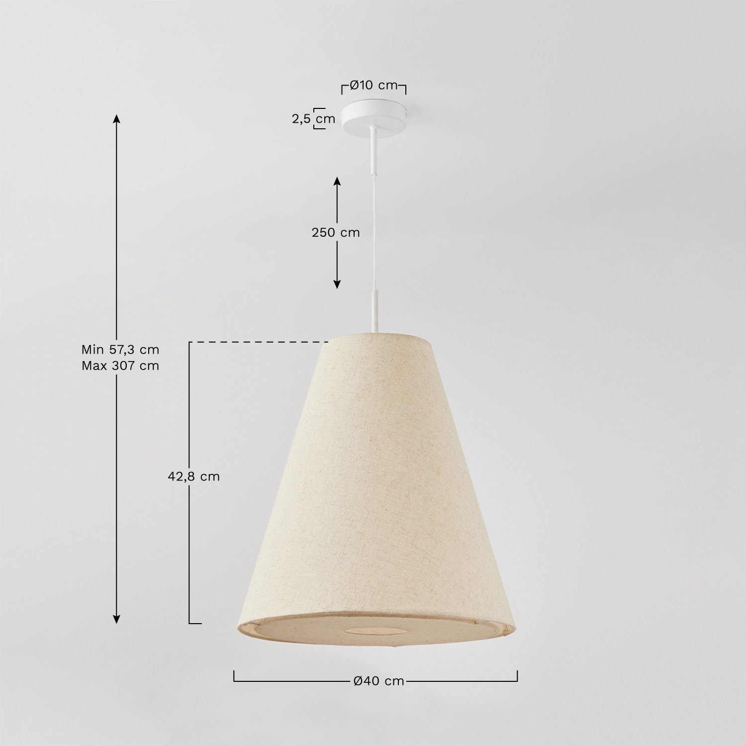 Lampa sufitowa wisząca z lnu i bawełny Garnet, rozmiary