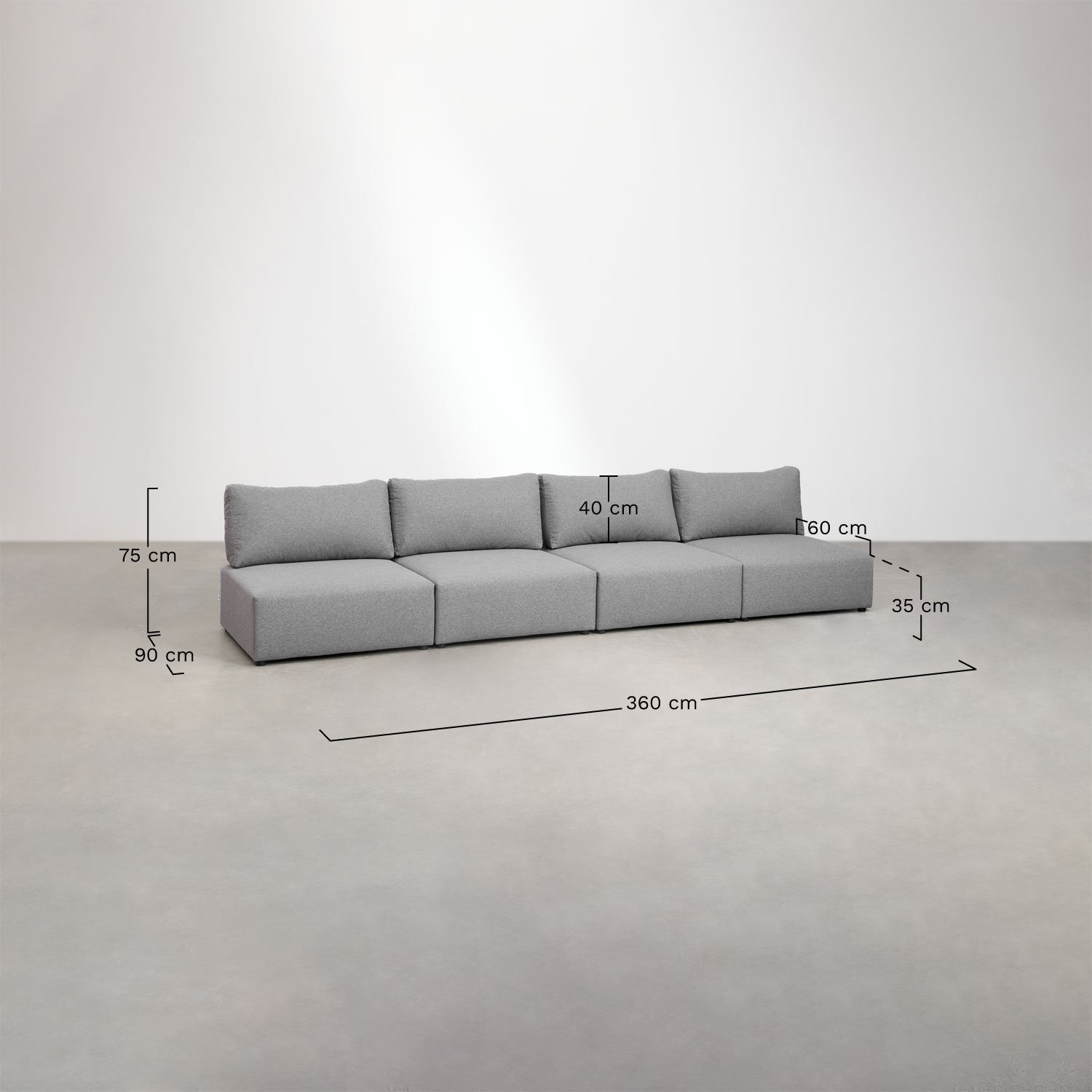 4-częściowa modułowa sofa Kata, rozmiary