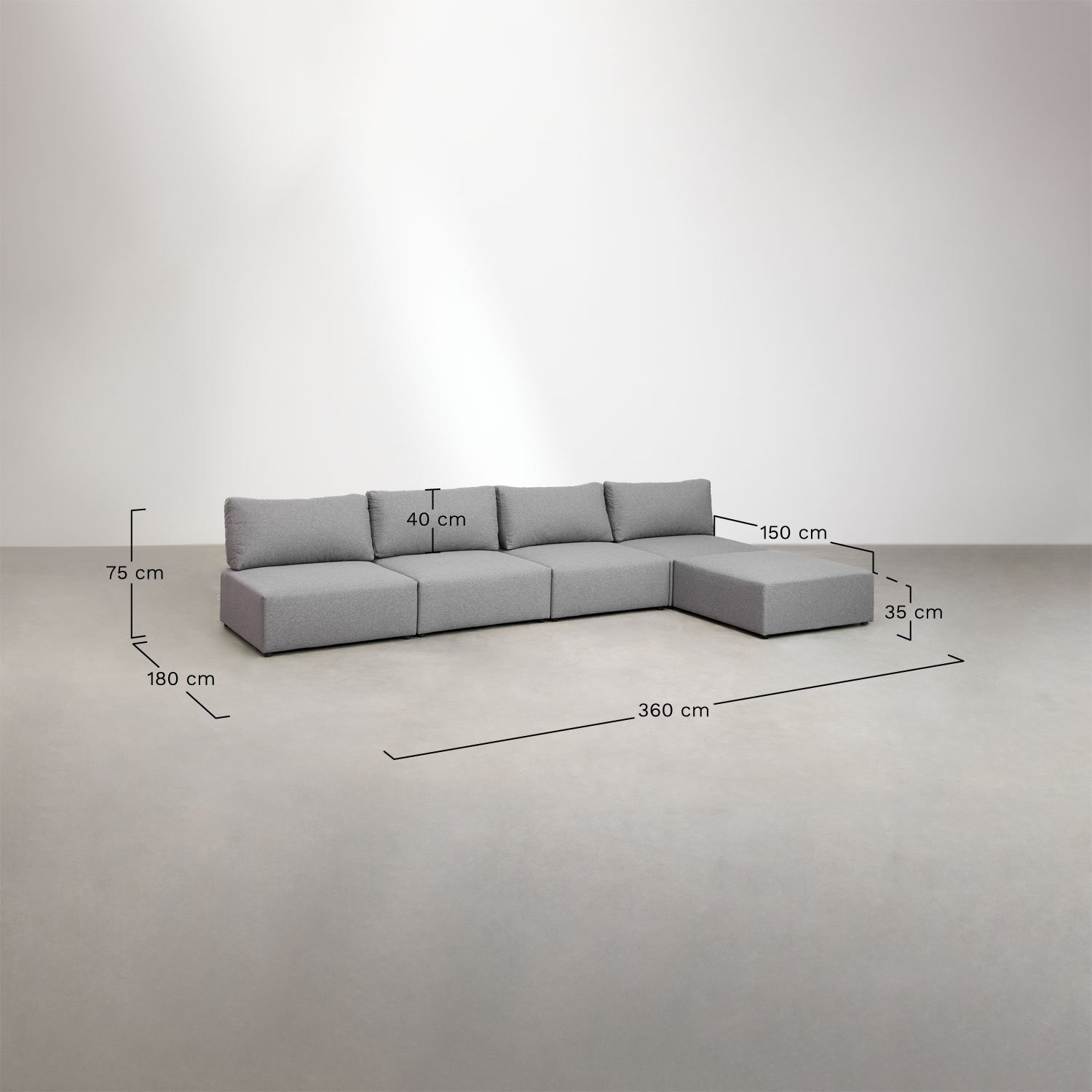 Sofa modułowa 4-częściowa z pufą Kata , rozmiary