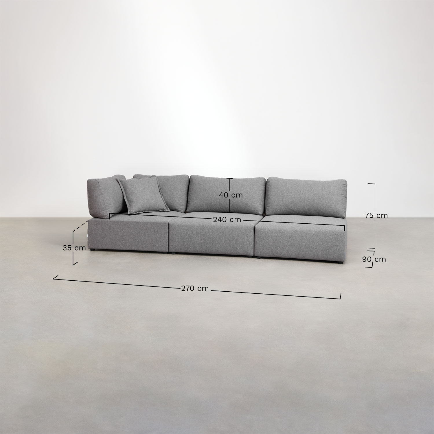 Narożna sofa modułowa Kata 3-częściowa, rozmiary