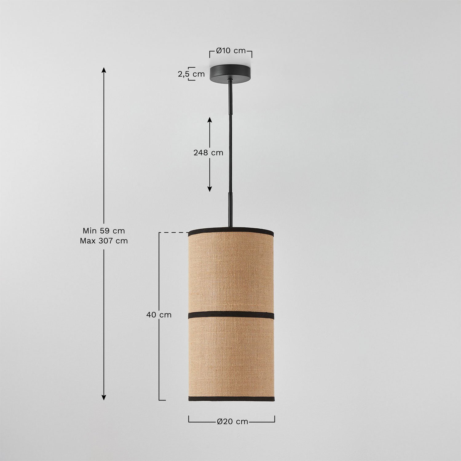 Lampa sufitowa Olinda z juty i bawełny, rozmiary