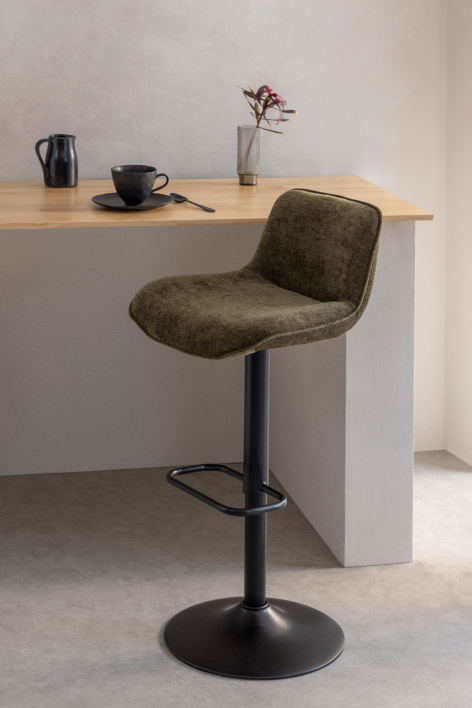 Taboret wysoki regulowany z oparciem z zielonej army tkaniny i czarnymi nogami Igarasi - Czarna - Wojskowa zieleń