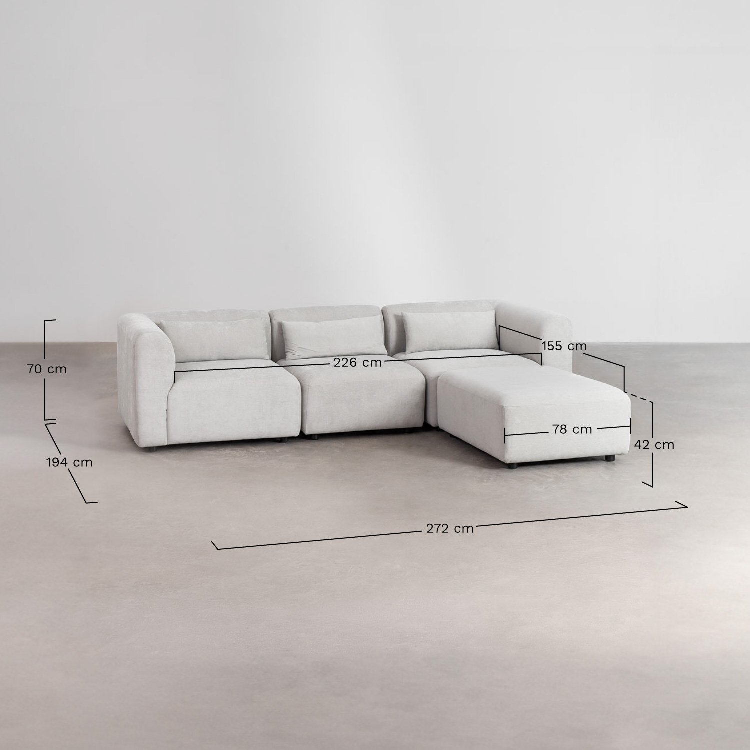 Fogler 3-częściowa modułowa sofa z pufem, rozmiary